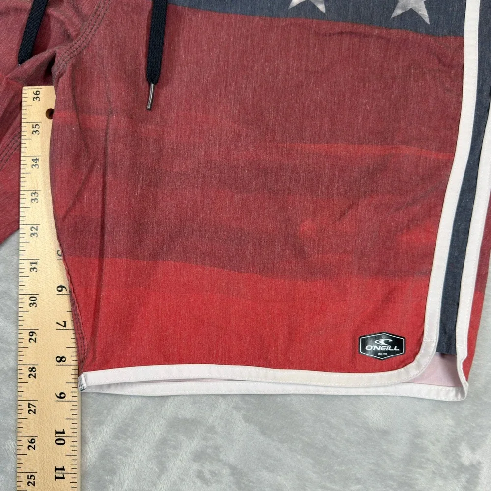 O'Neill Board Shorts Mens 38 Red Blue Stars Patriotic Hyperfreak Stretch Trunks